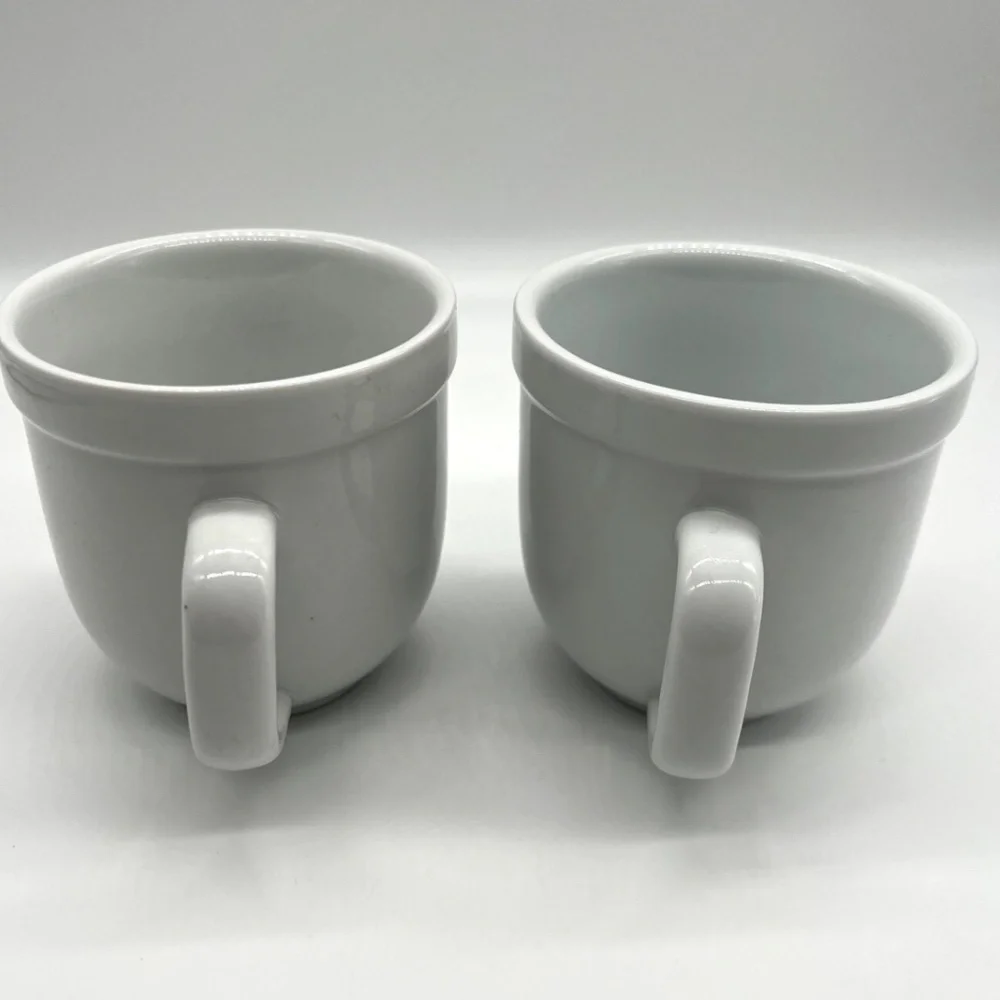 Pottery Barn Set of 2 Suppertime White Coffee Mugs Cups Wide Rim Bistro